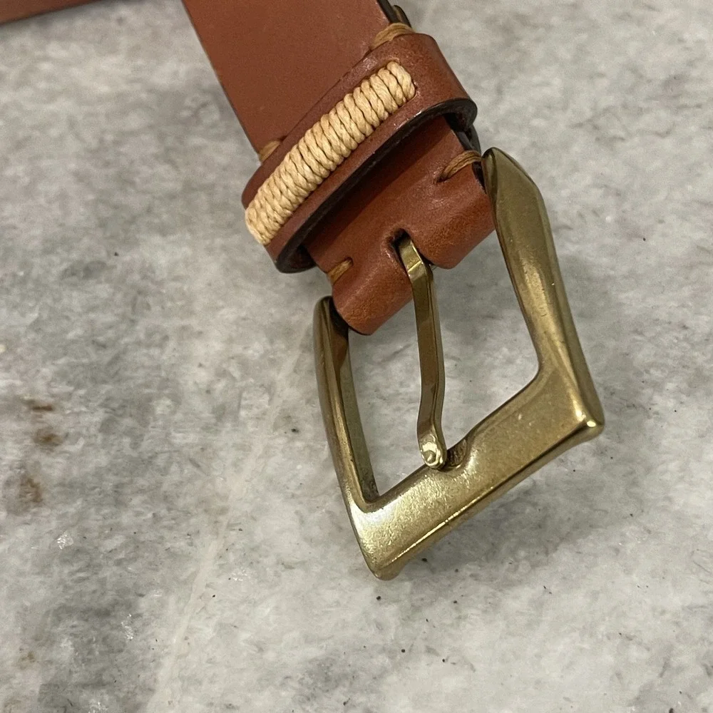 Trafalgar Belt Mens 36 Brown Italian Leather Brass Buckle Details